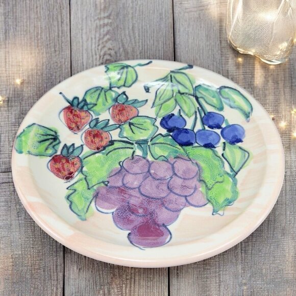 Monicats Canada Studio Art Pottery Dish Plate Hand Glazed Fruit Theme Plate - Picture 1 of 13